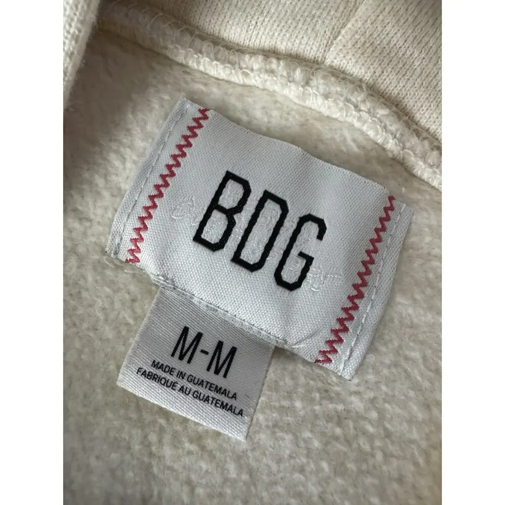 BDG Womens Oversized Cropped Size Medium Cream Colored Hoodie Split VNeck #NE